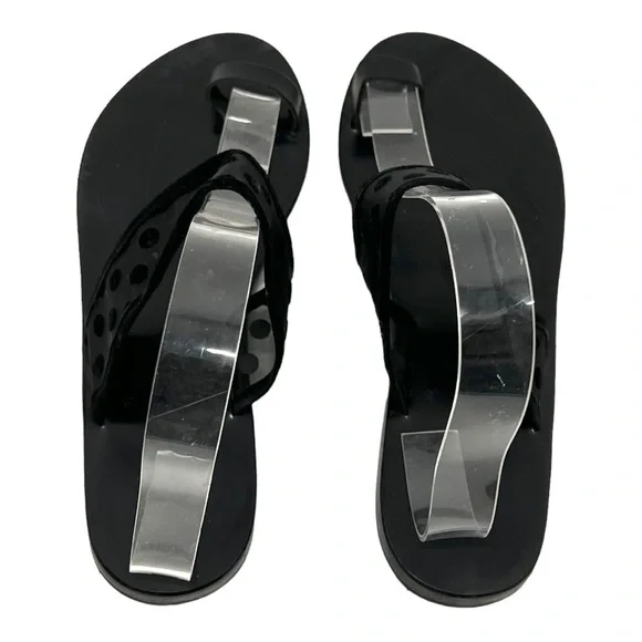 Ancient Greek Sandals Black Leather Sheer Polka Dot Toe Loop Slide Sandals 38 - Picture 7 of 14